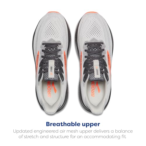 Brooks Men’s Ghost 17 Neutral Running Shoe - Oyster Mushroom/Orange/Ebony - 14 Narrow