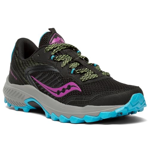 Saucony Women's Excursion TR15 Trail Running Shoe, Black/raz/Lime, 7.5