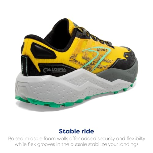 Brooks Men’s Caldera 7 Trail Running Shoe - Lemon Chrome/Black/Springbud - 10 Medium