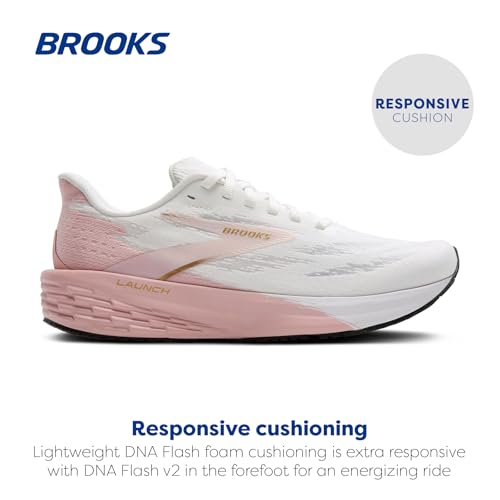 Brooks Women’s Launch 11 Neutral Running Shoe - White/Gold/Pink - 8.5 Medium
