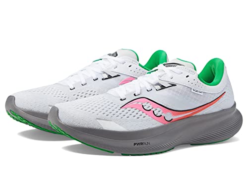 Saucony Women's Ride 16 Sneaker, White/Gravel, 10