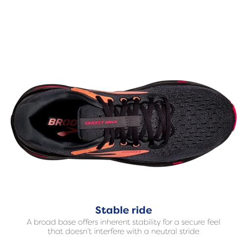 Brooks Women’s Ghost Max Cushion Neutral Running & Walking Shoe - Black/Papaya/Raspberry - 6.5 Medium