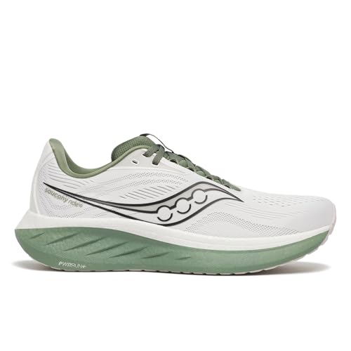 Saucony Men's Ride 18 Sneaker, White/Olivine, 10.5
