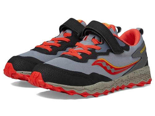 Saucony® Kids Peregrine Shield KDZ A/C Sneakers for Kids – Leather Upper – PET Lining – Rugged Outsole Grey/Red/Yellow 3.5 Big Kid M