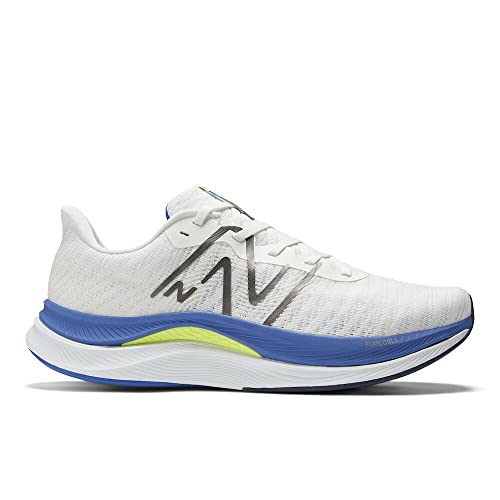 New Balance Men's FuelCell Propel V4 Running Shoe, White/Marine Blue/Thirty Watt, 8 Wide