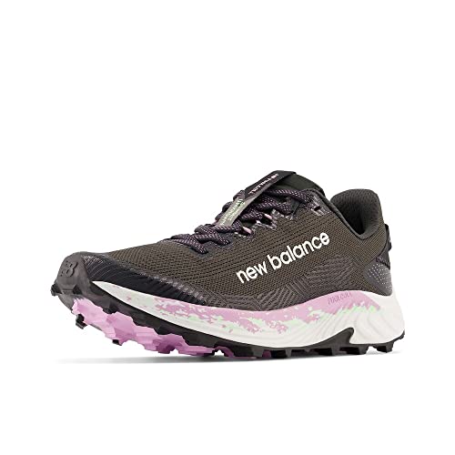 New Balance Women's FuelCell Summit Unknown V4 Trail Running Shoe, Blacktop/Green Aura, 8.5 M