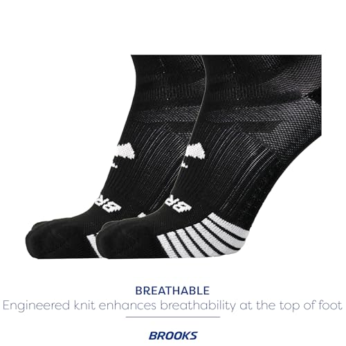 Brooks Ghost Lite Quarter Socks I Performance Running, Comfort Fit with Arch Support for Men & Women (2-Pack Set) - Black - Large