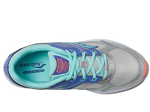 Saucony Cohesion 14 Lace to Toe Running Shoe, Silver/Periwinkle/Turq, 11 US Unisex Big Kid