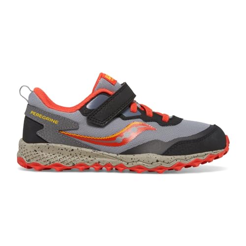 Saucony® Kids Peregrine Shield KDZ A/C Sneakers for Kids – Leather Upper – PET Lining – Rugged Outsole Grey/Red/Yellow 6 Big Kid M