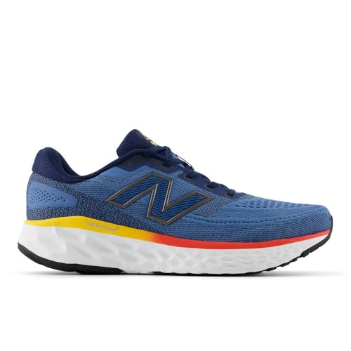 New Balance Men's Fresh Foam X EVOZ V4 Running Shoe, Sea Stone/Nb Navy/Clementine, 8 M