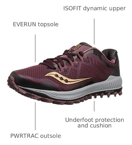 Saucony Women's Peregrine 8 Running Shoe, Wine/Beach, 8.5 Medium US