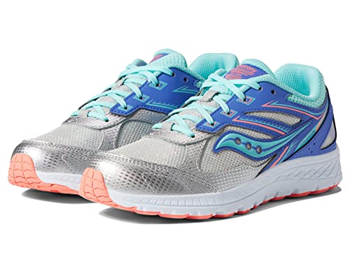 Saucony Cohesion 14 Lace to Toe Running Shoe, Silver/Periwinkle/Turq, 11 US Unisex Big Kid