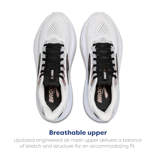 Brooks Women’s Ghost 17 Neutral Running Shoe - White/Black/Rose Gold - 9.5 Wide