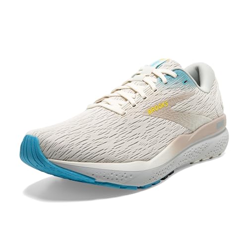 Brooks Men’s Ghost 16 Neutral Running Shoe - Coconut/Blue/Yellow - 10 Medium