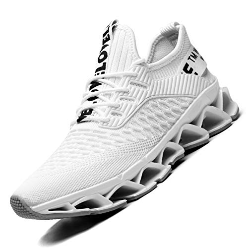 Chopben Men's Running Shoes Blade Non Slip Fashion Sneakers Breathable Mesh Soft Sole Casual Athletic Lightweight Walking Shoes(9.5,White)