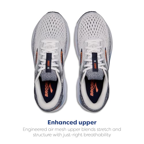 Brooks Men’s Ghost 16 Neutral Running Shoe - White/Peacoat/Orange - 9 Medium