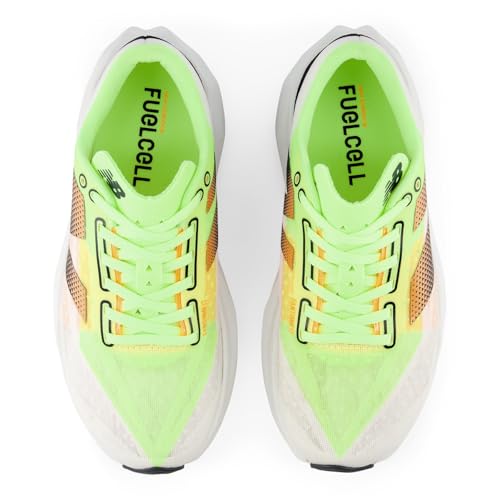 New Balance Women's FuelCell Rebel V4 Running Shoe, White/Bleached Lime Glo/Hot Mango, 5.5 W