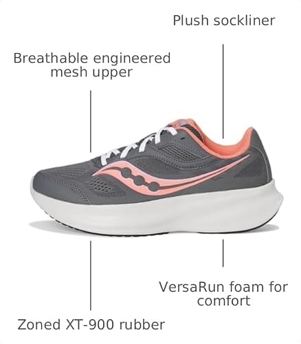 Saucony Women's Cohesion 18 Sneaker, Carbon/Salmo, 6.5 Wide