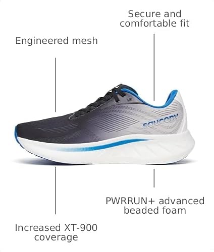 Saucony Men's Ride 18 Sneaker, Black/Skydiver, 9