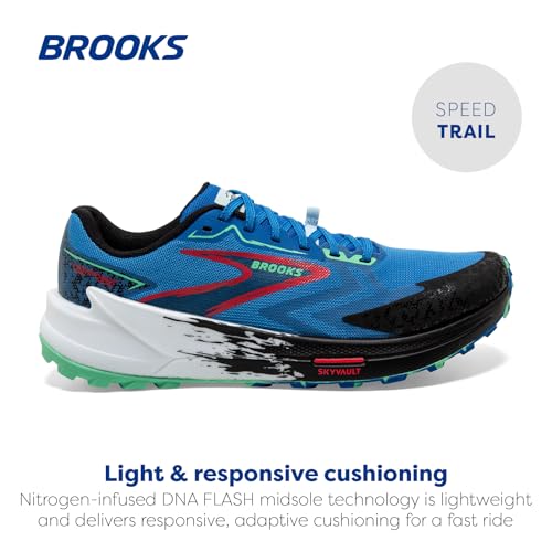 Brooks Men's Catamount 3 Trail Running Shoe - Victoria Blue/Black/Spring Bud - 10 Medium