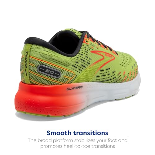 Brooks Men's Glycerin 20 Neutral Running Shoe - Lime/Red/Ebony - 10 Medium