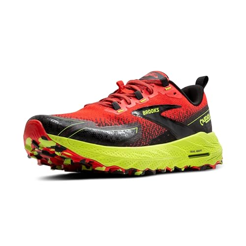 Brooks Men’s Cascadia 18 Mountain Trail Running Shoe - Cherry Tomato/Lime/Black - 10.5 Medium