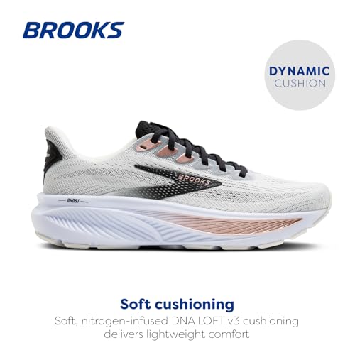 Brooks Women’s Ghost 17 Neutral Running Shoe - White/Black/Rose Gold - 9.5 Wide