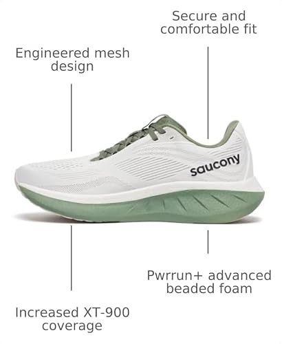 Saucony Men's Ride 18 Sneaker, White/Olivine, 10.5