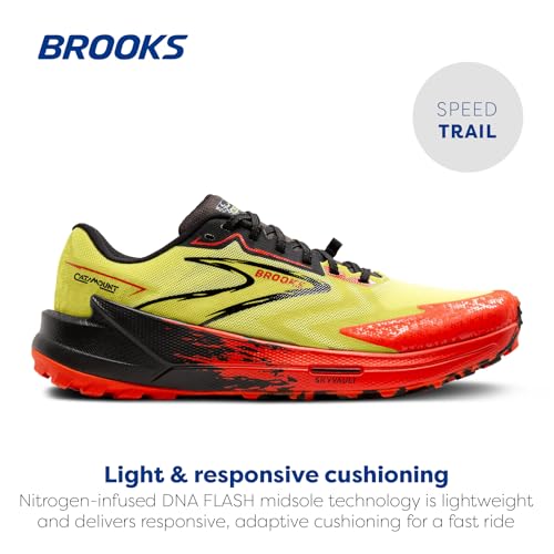 Brooks Men's Catamount 3 Trail Running Shoe - Acid Lime/Cherry Tomato/Black - 9 Medium