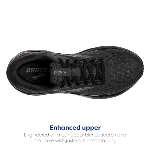 Brooks Men’s Ghost 16 Neutral Running Shoe - Black/Black/Ebony - 14 Medium