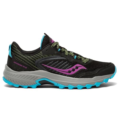 Saucony Women's Excursion TR15 Trail Running Shoe, Black/raz/Lime, 8