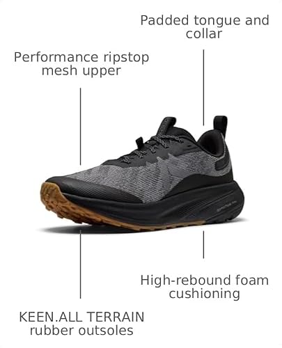 KEEN Men's Roam Breathable Lightweight Comfortable Trail Running Shoes, Black/Magnet, 7.5