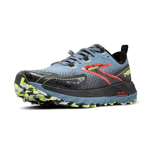 Brooks Men’s Cascadia 18 Mountain Trail Running Shoe - Citadel/Ebony/Lime - 9.5 Medium - product image