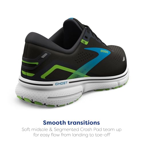 Brooks Men's Ghost 15 Neutral Running Shoe - Black/Hawaiian Ocean/Green - 7.5 Medium