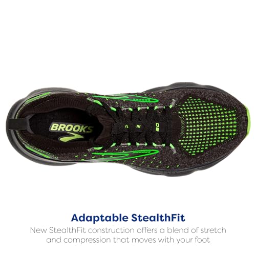 Brooks Men’s Glycerin StealthFit 20 Neutral Running Shoe - Black/Pearl/Green Gecko - 7.5 Medium