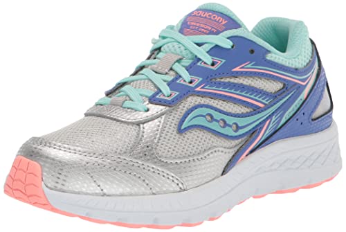 Saucony Cohesion 14 Lace to Toe Running Shoe, Silver/Periwinkle/Turq, 11 US Unisex Big Kid