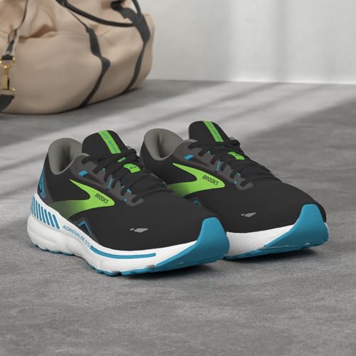 Brooks Men’s Adrenaline GTS 23 Supportive Running Shoe - Black/Hawaiian Ocean/Green - 9 Medium
