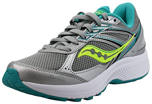 Saucony Women's Cohesion 14 Road Running Shoe, Grey/Teal/Citron, 8 M US