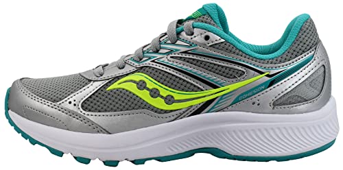 Saucony Women's Cohesion 14 Road Running Shoe, Grey/Teal/Citron, 9 M US