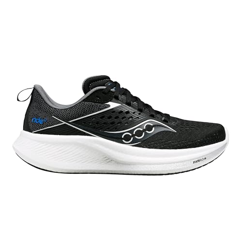 Saucony Women's Ride 17 Sneaker, Black/White, 9.5
