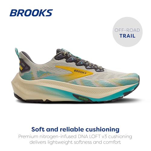 Brooks Men's Ghost Trail, Off-Road Running Shoe for Rugged Terrain - Bleached Sand/Rabbit/Bluefish - 9 Medium