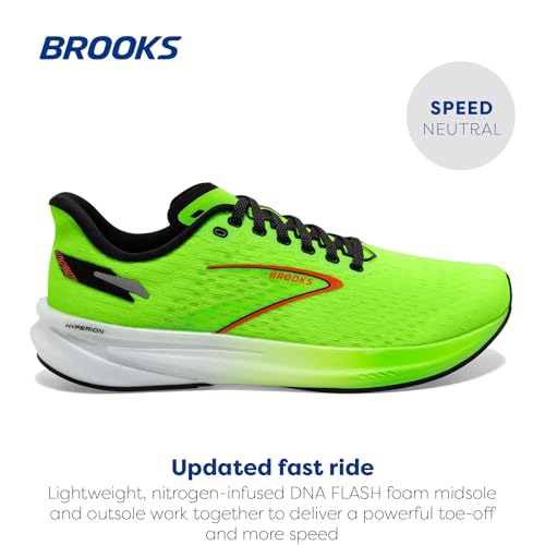 Brooks Men’s Hyperion Neutral Running Shoe - Green Gecko/Red Orange/White - 8.5 Medium