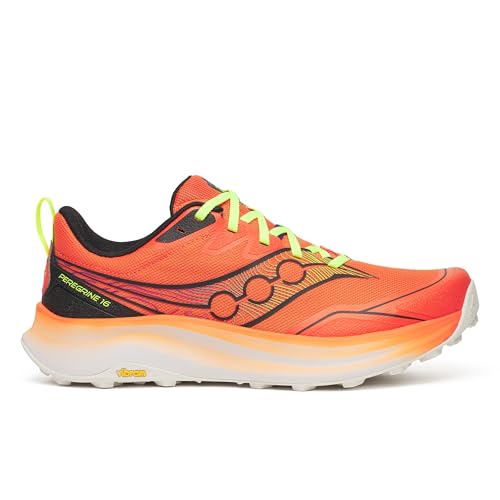 Saucony Men's Peregrine 16 Sneaker, Fire/Black, 10