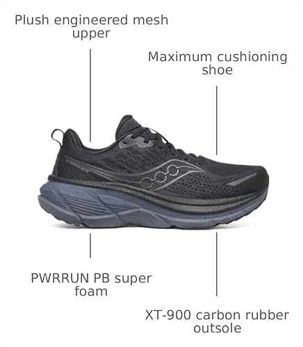 Saucony Men's Hurricane 25 Sneaker, Black/Shadow, 12.5