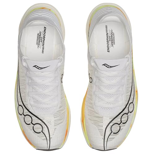 Saucony Unisex Endorphin Elite 2 Road Running Shoe, White/Peel, 7.5 Men / 9 Women