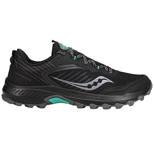 Saucony Women's Excursion TR15 Trail Running Shoe, Black/Jade, 7.5