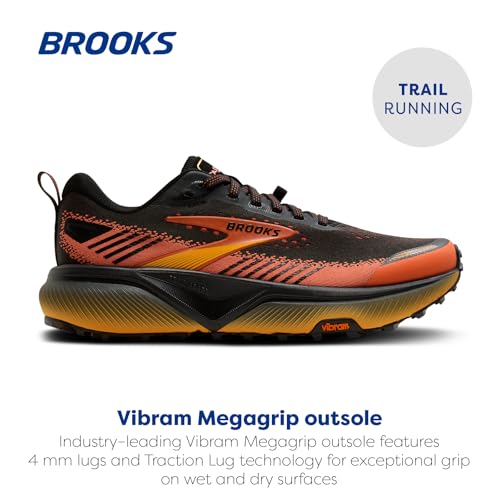 Brooks Men’s Cascadia 20 Trail Running Shoe - Black/Tigerlily/Orange - 13 Medium