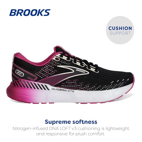 Brooks Women's Glycerin GTS 20 Supportive Running Shoe - Black/Fuchsia/Linen - 7 Medium