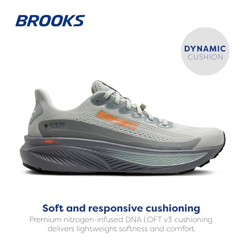 Brooks Men’s Ghost 17 GTX Waterproof Supportive Running & Walking Shoe - Smoke/Primer Grey/Orange - 11.5 Medium