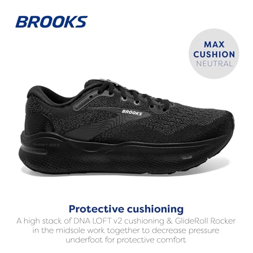 Brooks Men’s Ghost Max Cushion Neutral Running & Walking Shoe - Black/Black/Ebony - 8 Medium